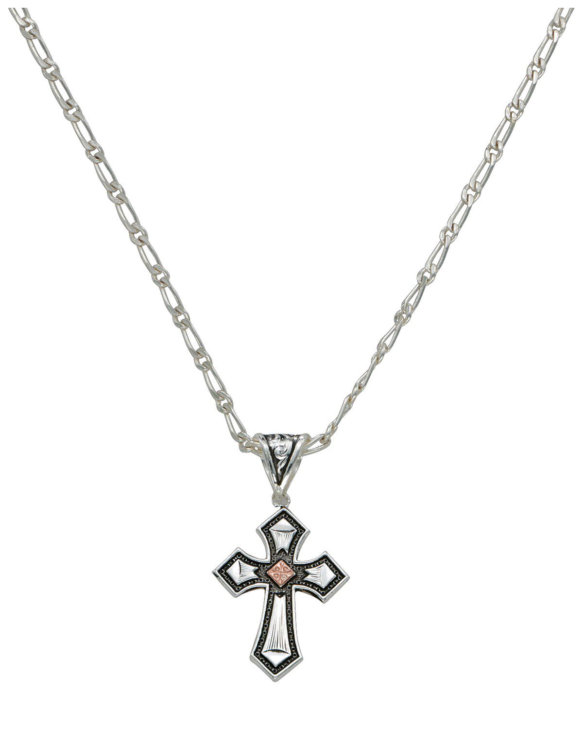 Men's Montana Silversmiths Antique Silver with Copper Cross Necklace