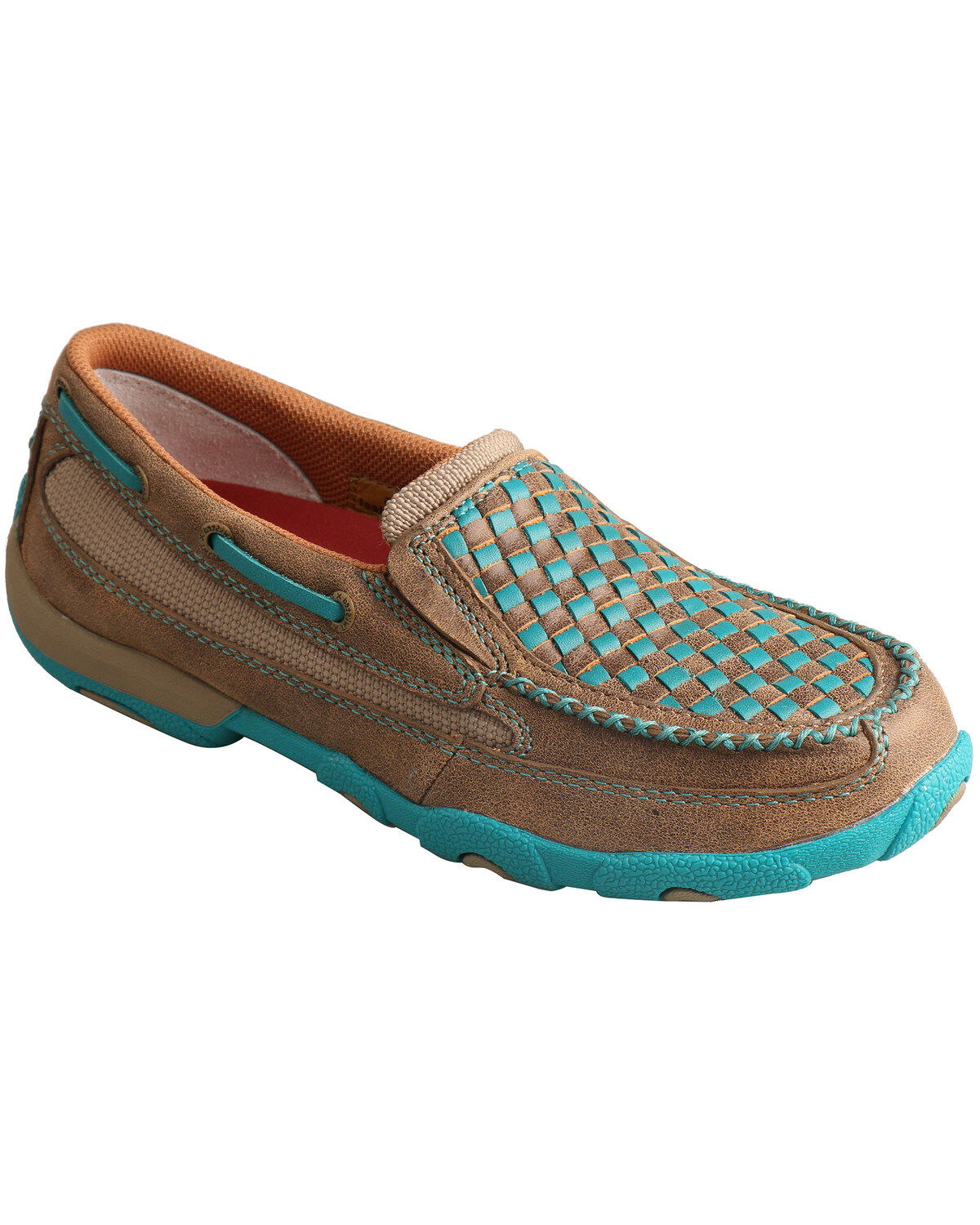 Women's Twisted X Bomber Brown & Turquoise Check Driving Mocs