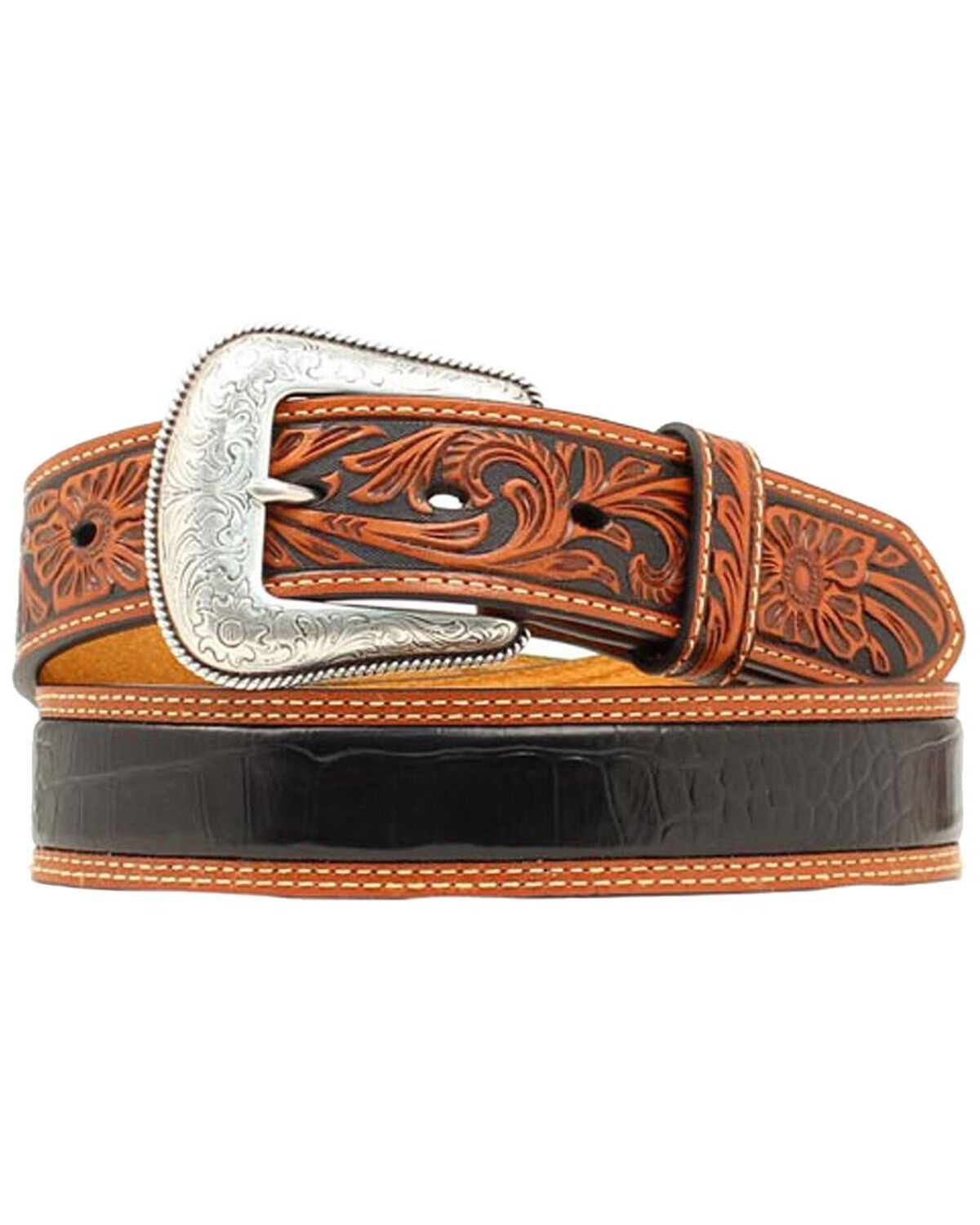 Nocona Gator Print Tooled Billet Western Belt