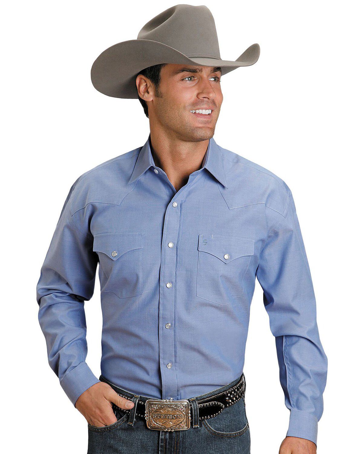Men's Stetson Solid Oxford Snap Long Sleeve Western Shirt