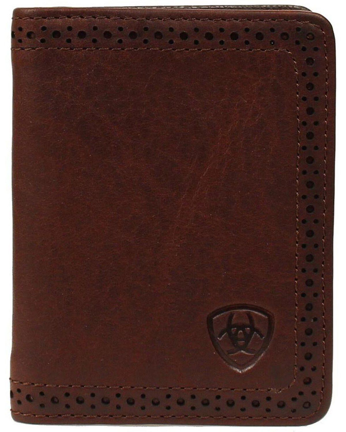 Men's Ariat Perforated Edge Embossed Logo Bi-fold Wallet