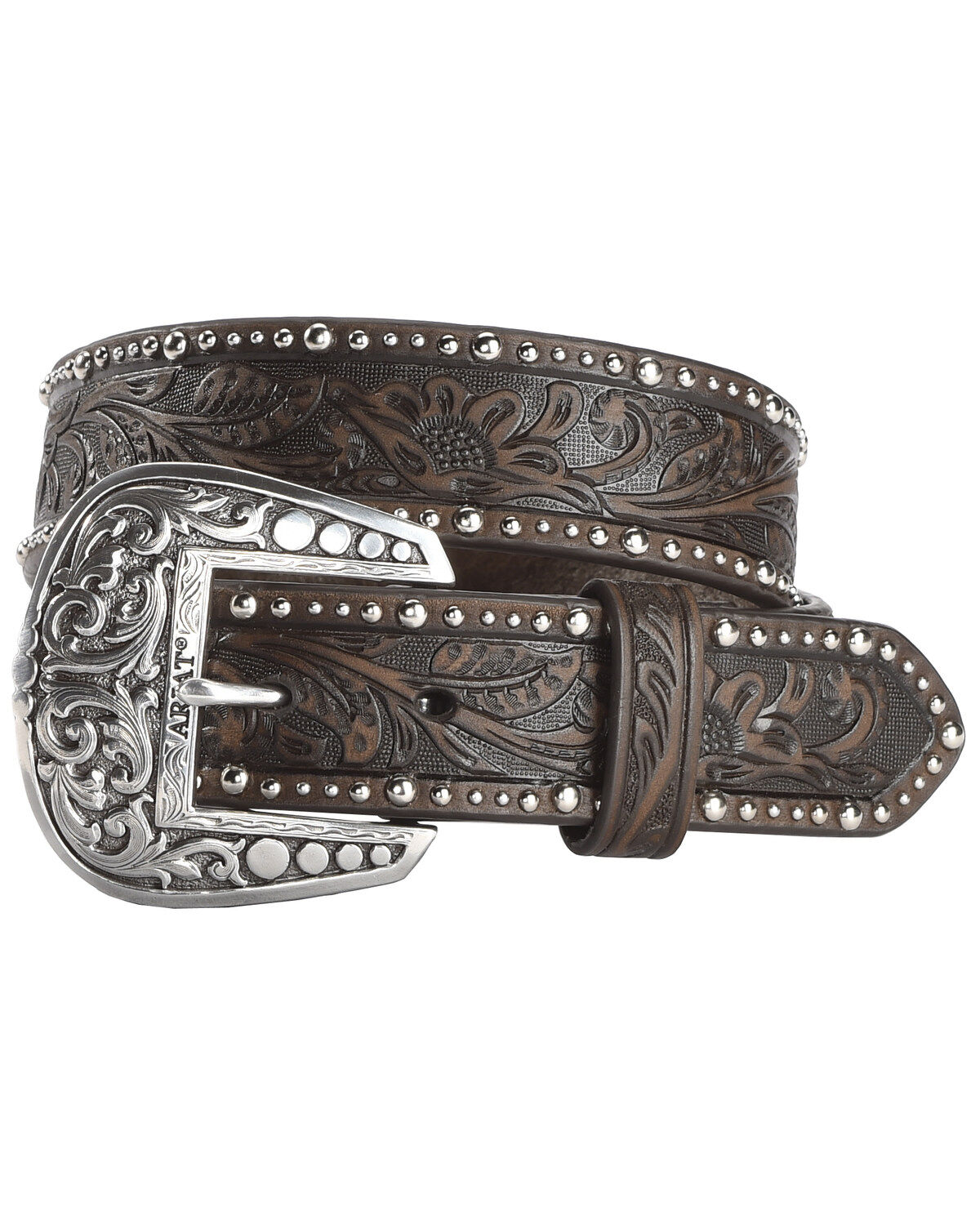 Women's Ariat Tooled & Studded Leather Belt