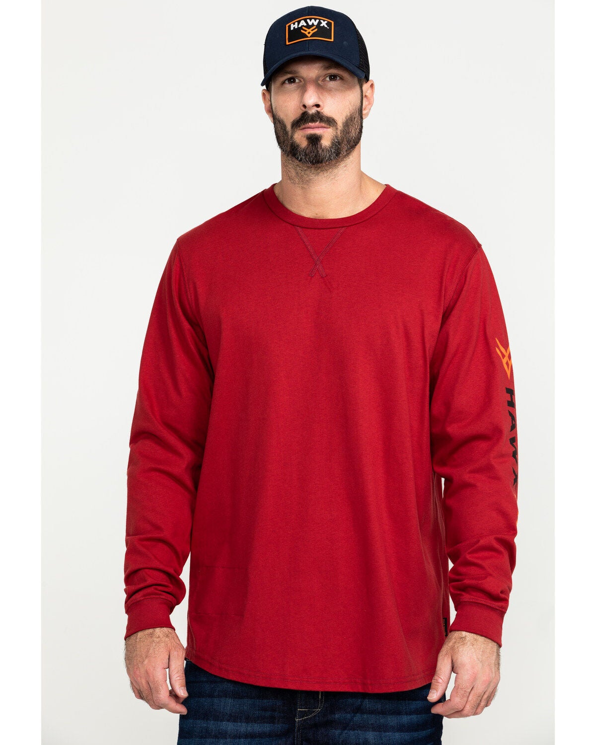 Hawx Men's FR Logo Long Sleeve Work T-Shirt - Tall, Red, hi-res
