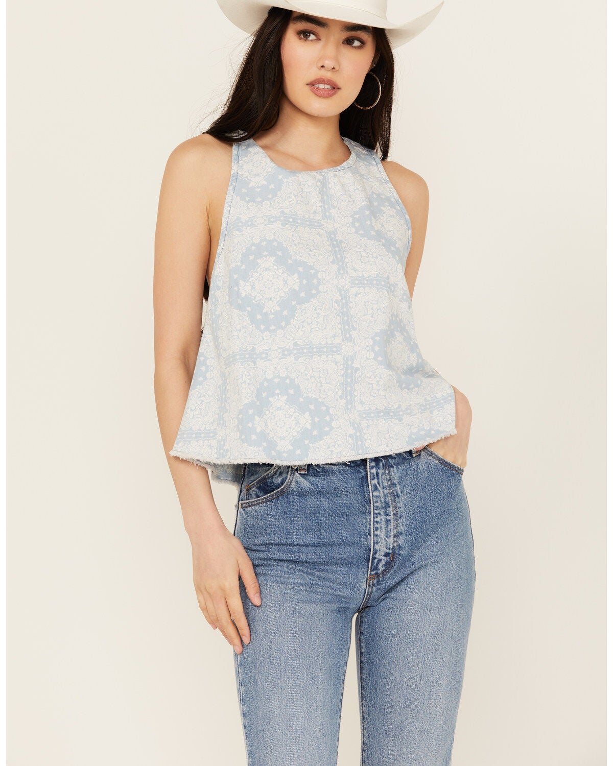 Wrangler Women's Bandana Print Sleeveless Tank Top, Blue, hi-res
