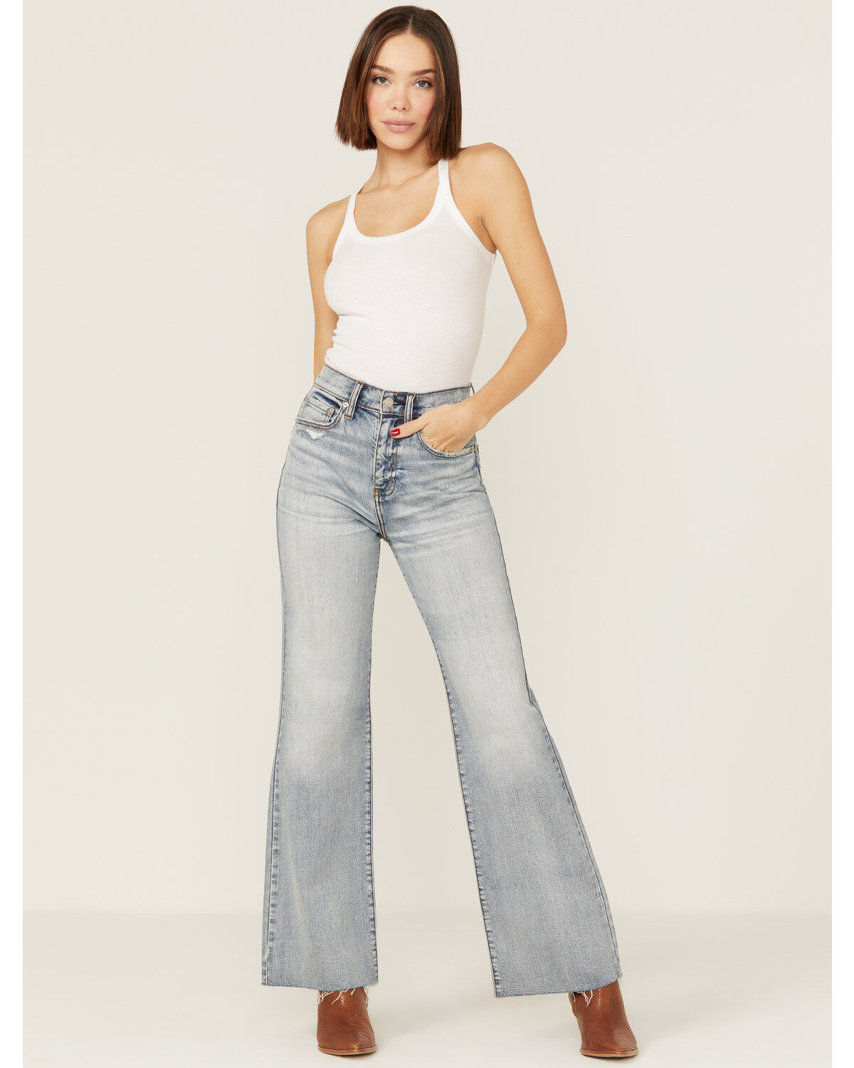 Image #1 - Daze Women's Far Out High Rise Wide Leg Jeans, Light Blue, hi-res