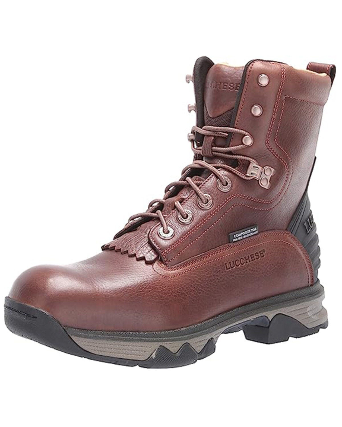 Lucchese Men's 8" Lace-Up Work Boots - Nano Composite Toe, Brown, hi-res