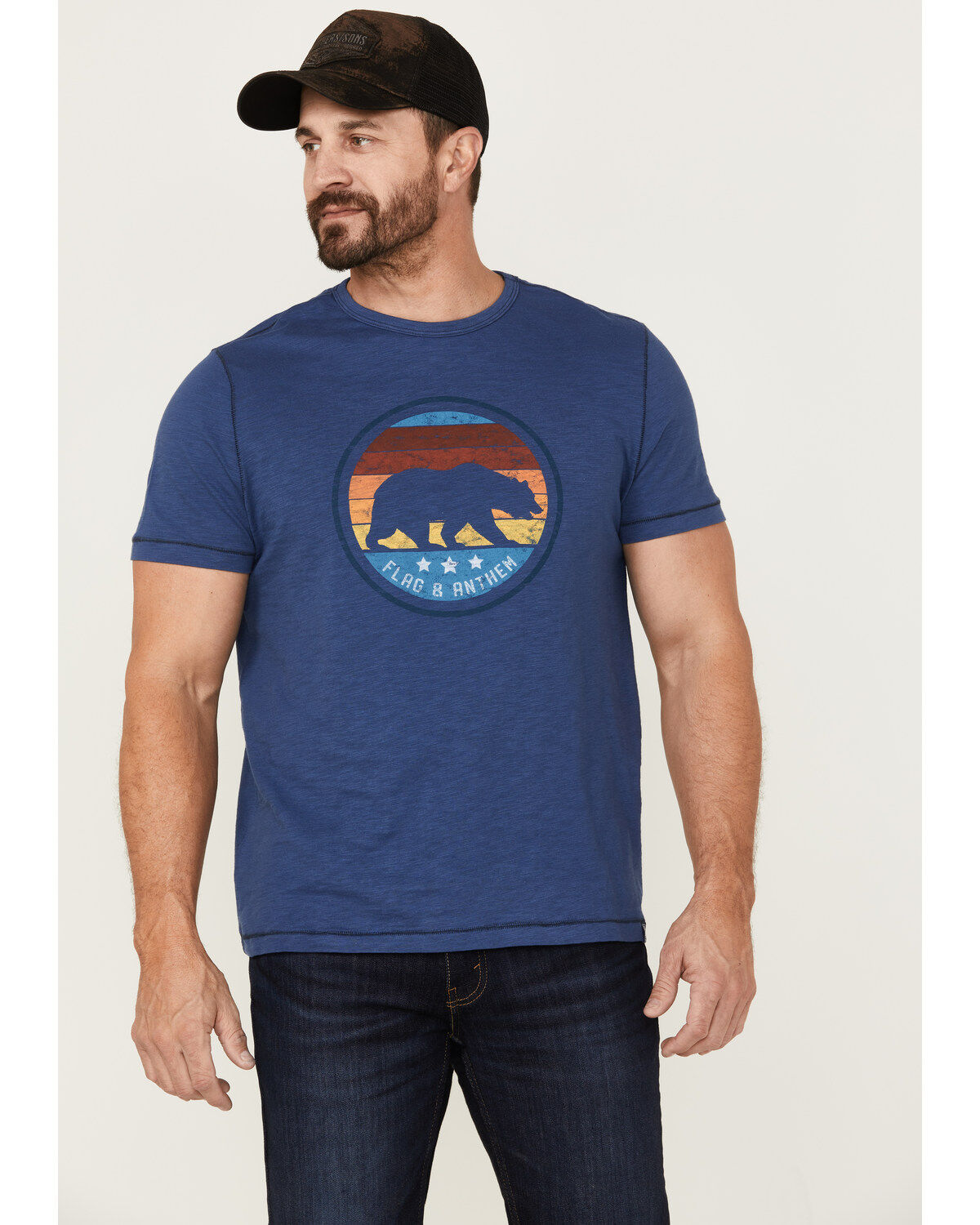 Image #1 - Flag & Anthem Men's Bear Stripes Medium Circle Graphic T-Shirt, Medium Blue, hi-res