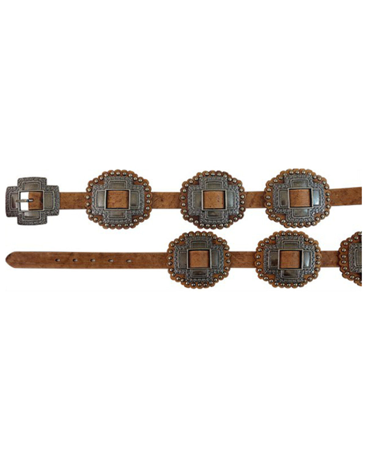 Image #2 - Lyntone Women's Brown Cross-Shaped Concho Leather Belt, Brown, hi-res