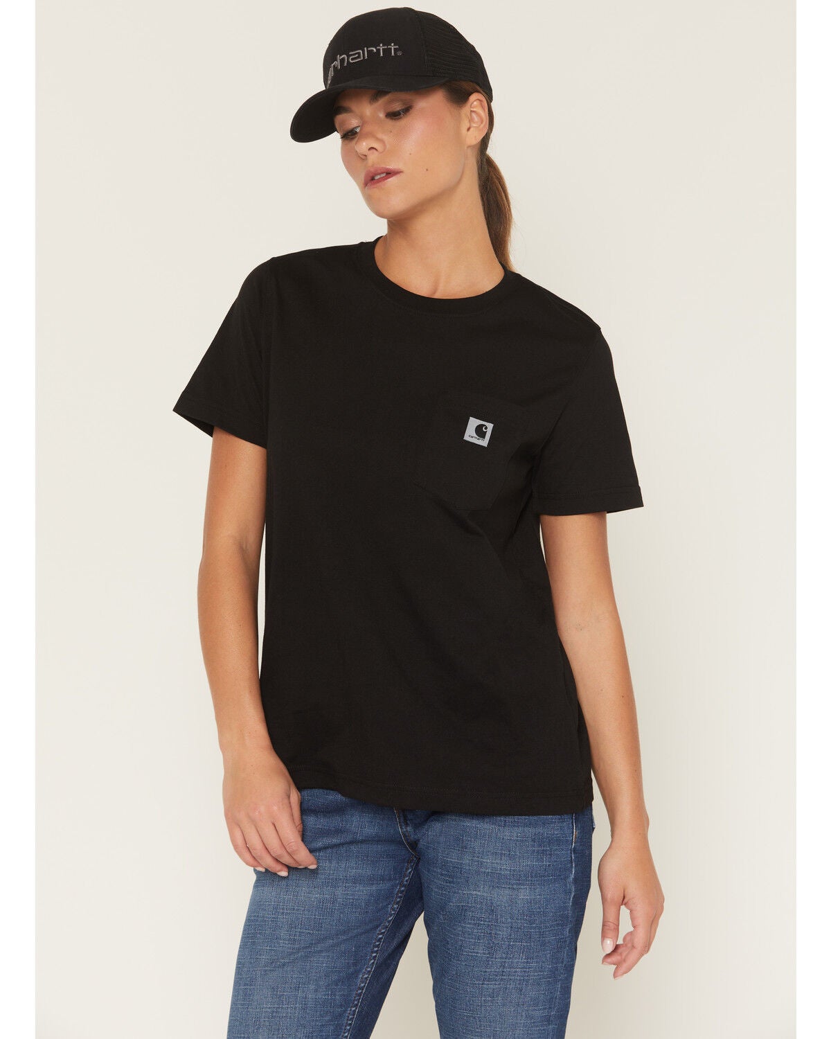 Carhartt Women's Relaxed Fit Lightweight Short Sleeve Pocket Tee, Black, hi-res