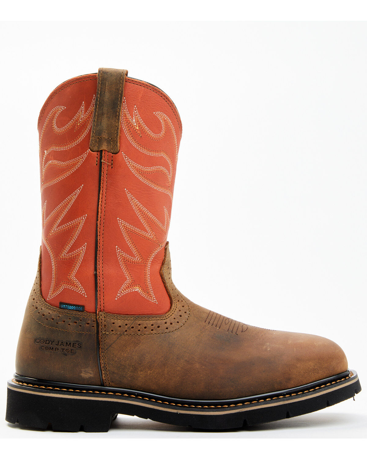 Image #2 - Cody James Men's Mustang Pull-On Waterproof Work Boots - Composite Toe, Orange, hi-res