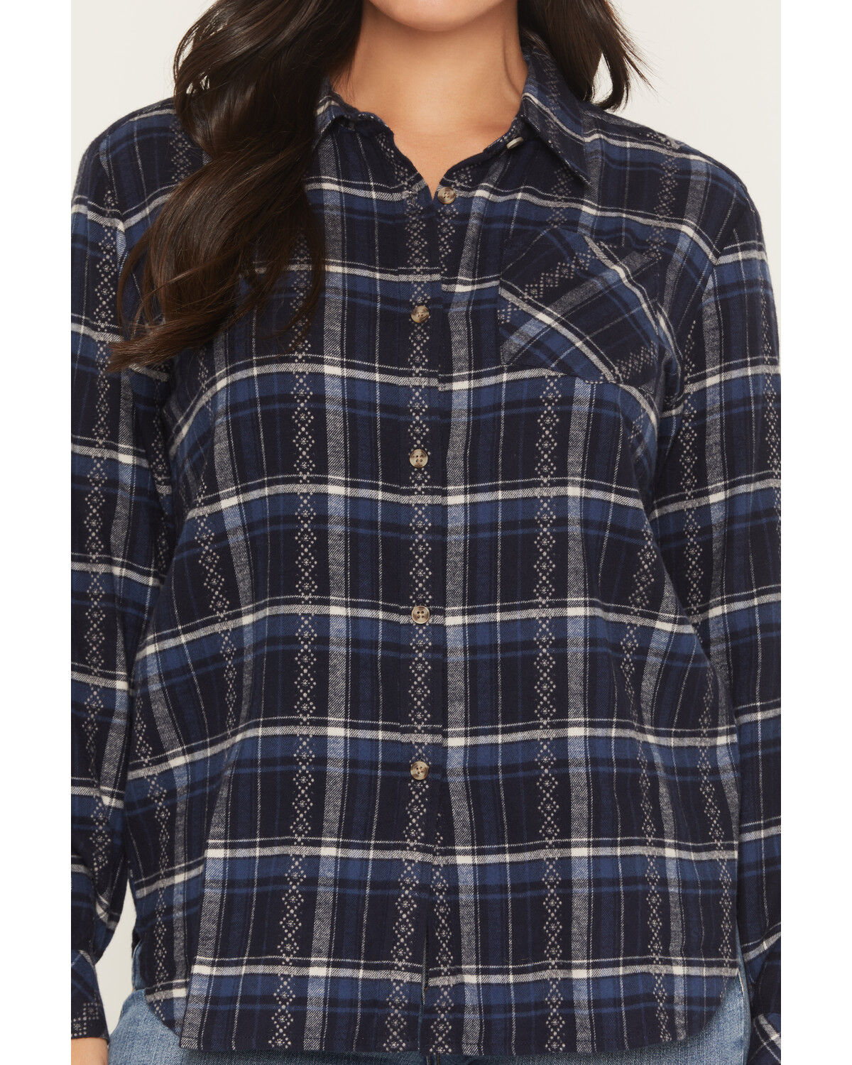 Image #3 - Shyanne Women's Riverfront Plaid Print Long Sleeve Button-Down Flannel Shirt, Navy, hi-res