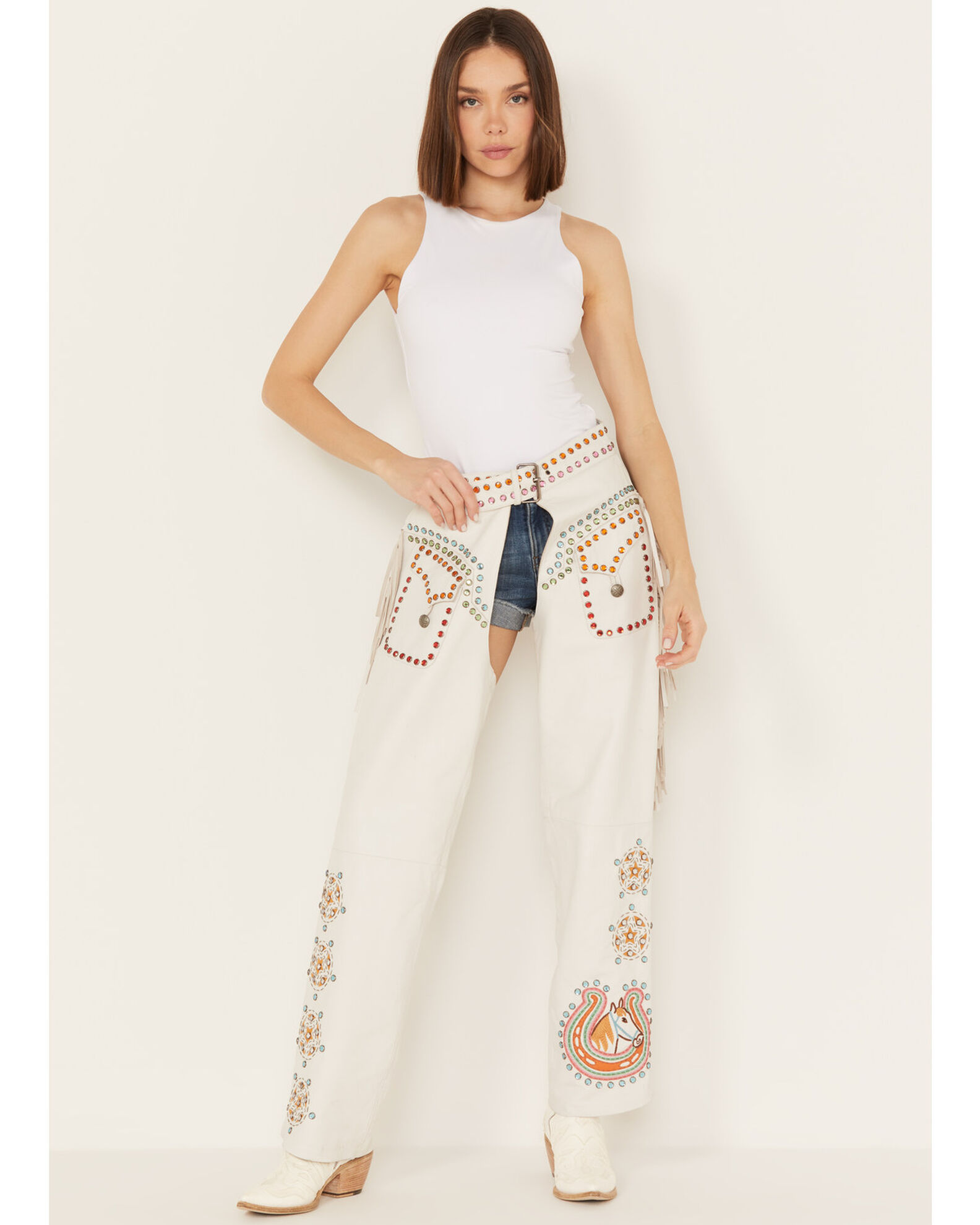 Double D Ranch Women s Hay Babies Studded Fringe Chaps Pueblo Mall