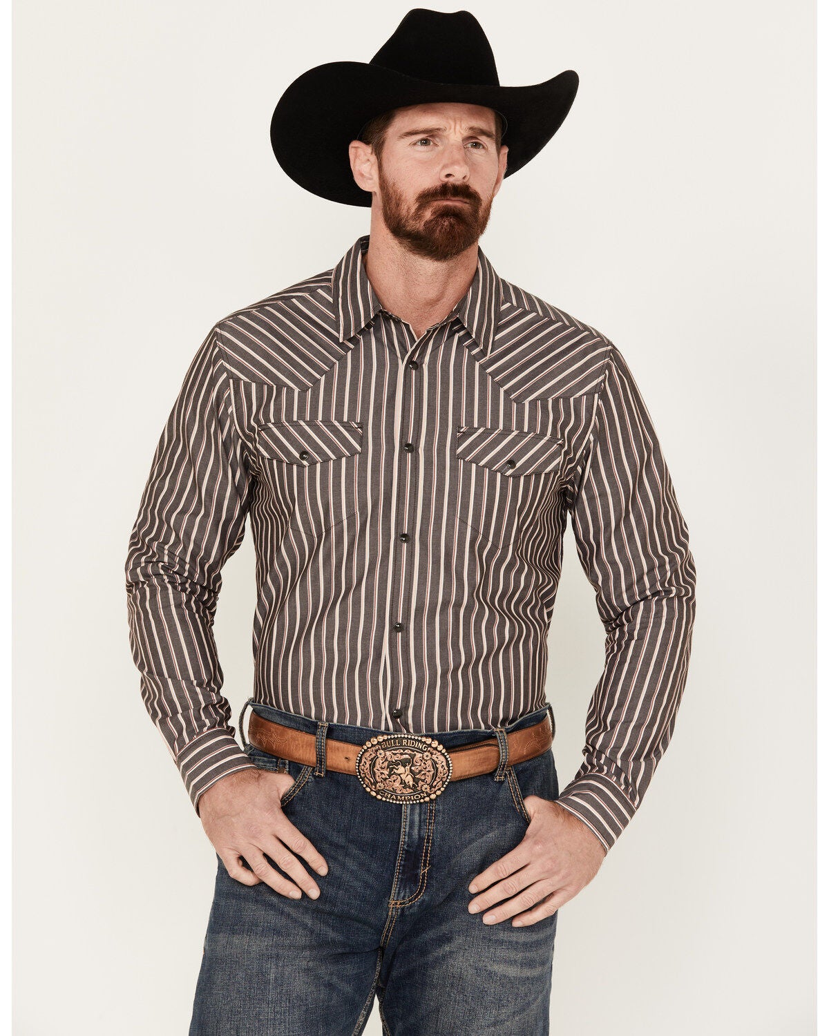 Gibson Trading Co. Men's Salute Striped Long Sleeve Snap Western Shirt, Coffee, hi-res