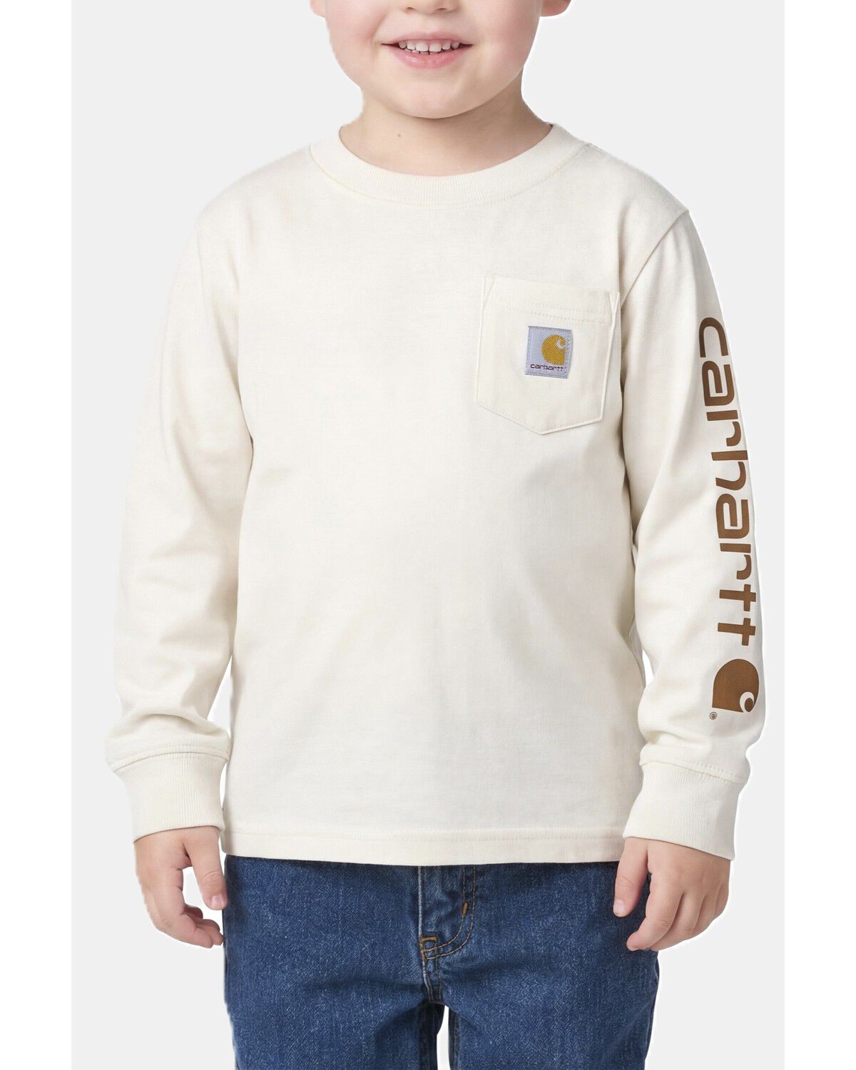 Carhartt Toddler Boys' Pocket Logo Long Sleeve T-Shirt, Cream, hi-res
