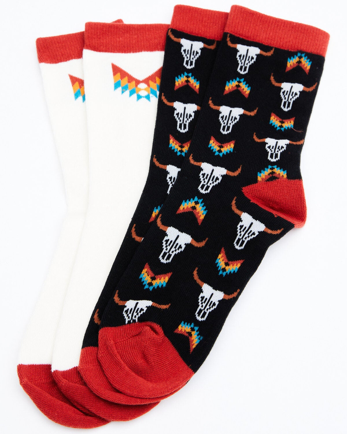 Shyanne Women's Navajo Bull Crew Socks - 2 Pack, Black, hi-res
