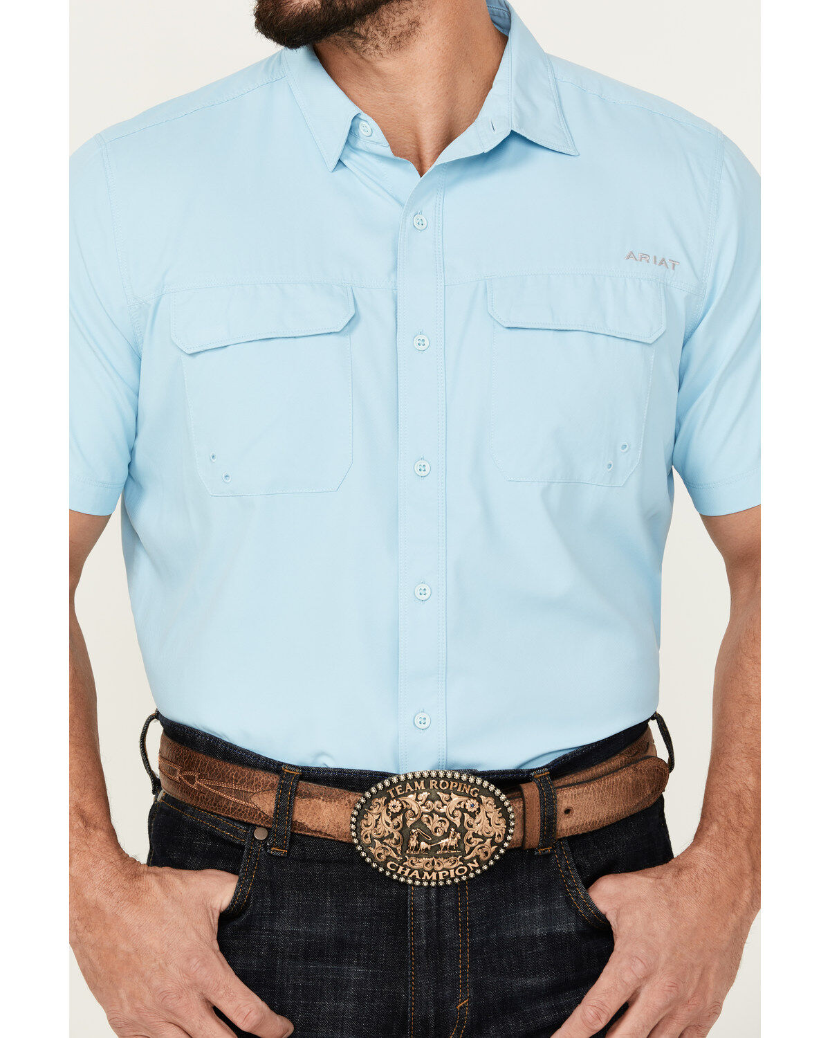 Image #3 - Ariat Men's VentTEK Outbound Solid Short Sleeve Fitted Performance Shirt, , hi-res