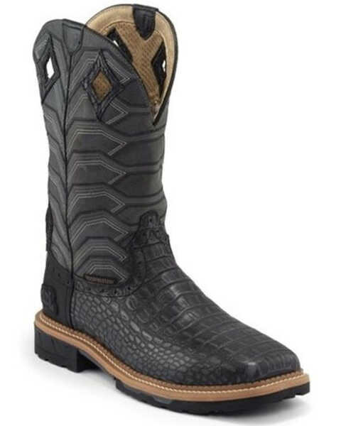 Justin Men's Derrickman Crocodile Print Work Boots - Composite Toe , Black, hi-res