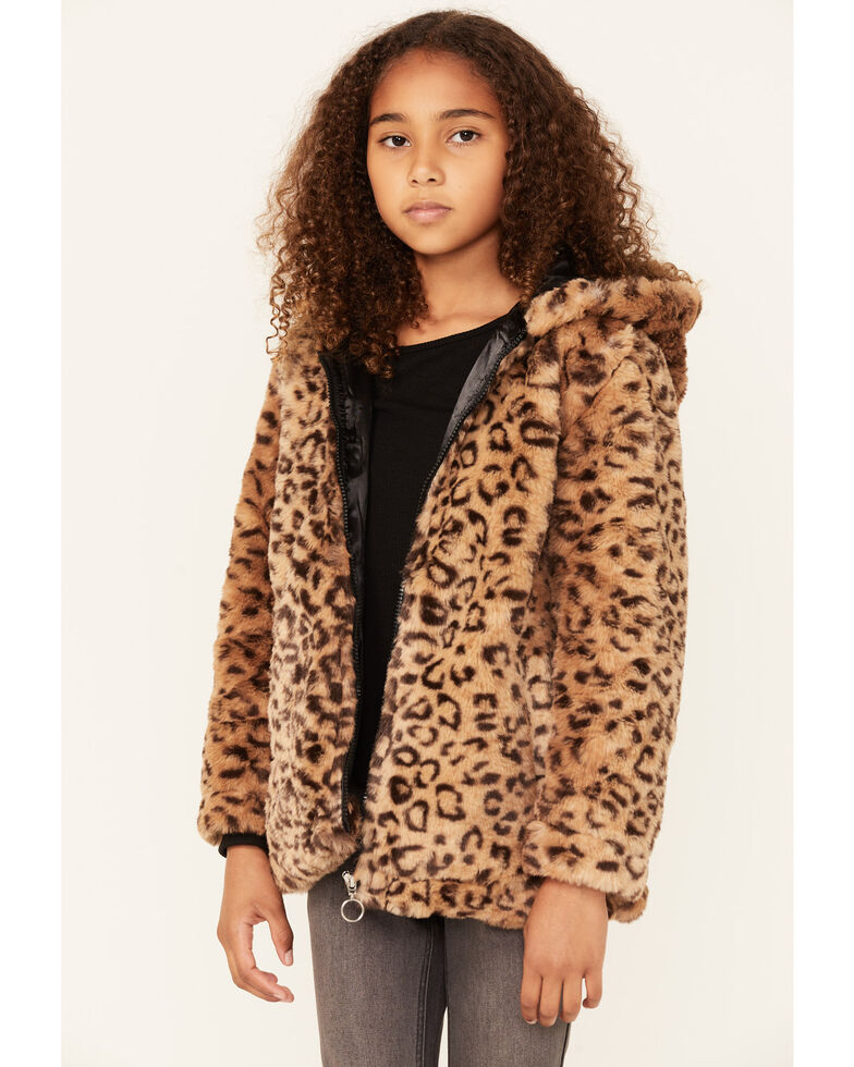 Urban Republic Girls' Cheetah Fur Jacket , Cheetah, hi-res
