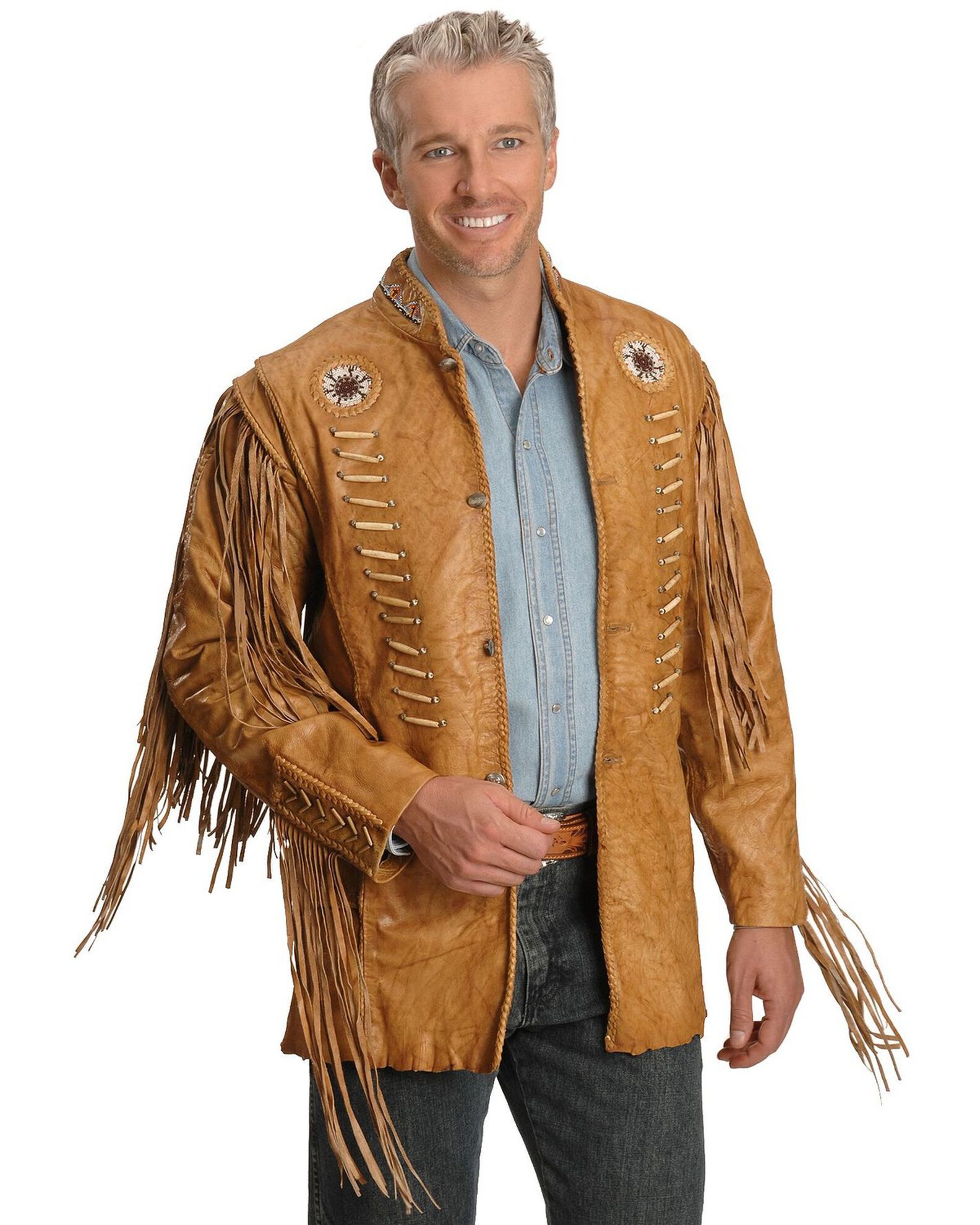 Image #1 - Kobler Zapata Fringed Leather Jacket, Beige, hi-res