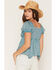 Image #4 - Angie Women's Gathered Self Tie Short Sleeve Top, Blue, hi-res