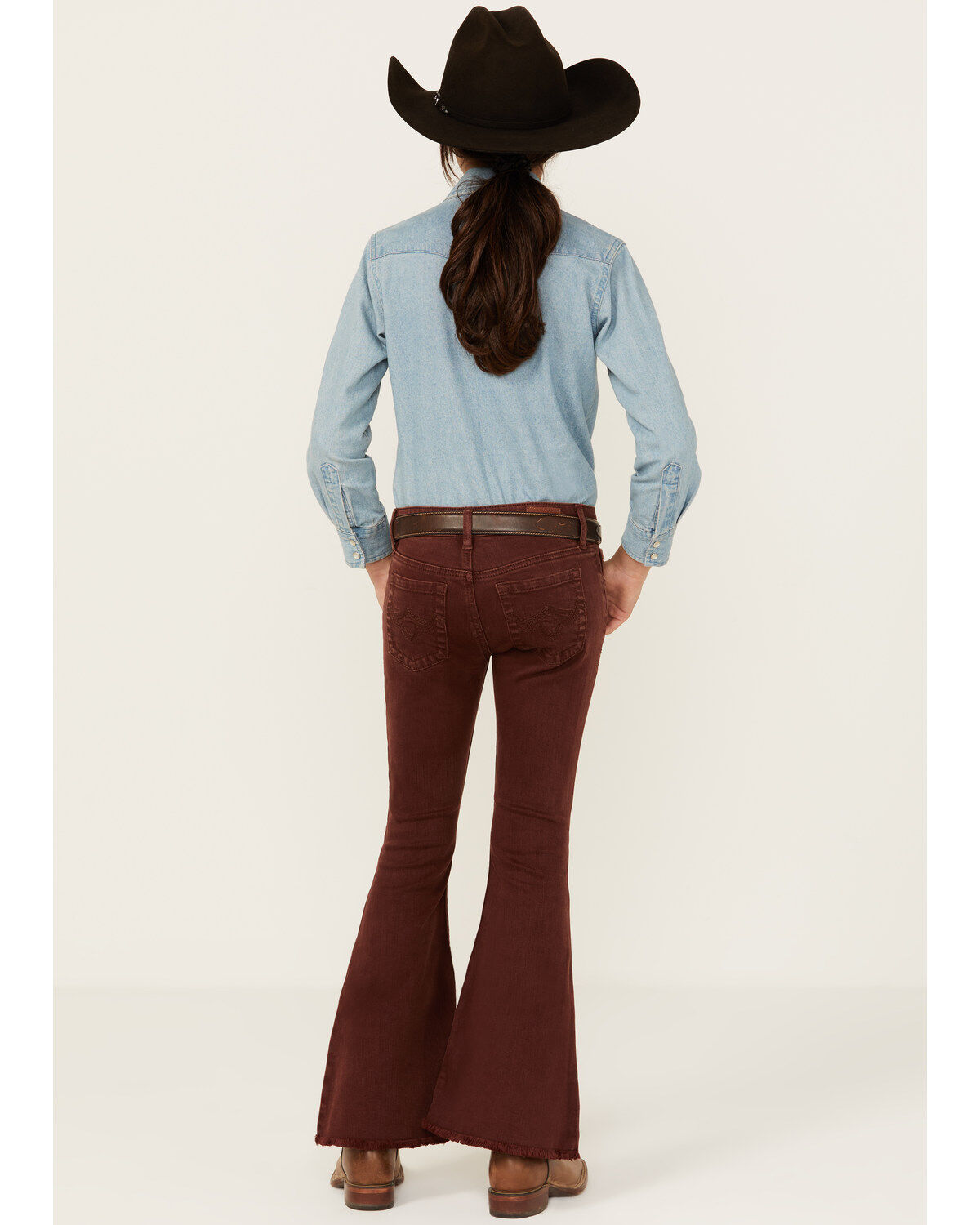 Image #3 - Shyanne Girls' Pull-on Stretch Flare Jeans, Mahogany, hi-res