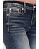 Image #4 - Miss Me Women's Dark Wash Mid Rise Cross Pocket 34" Bootcut Stretch Denim Jeans, Dark Wash, hi-res