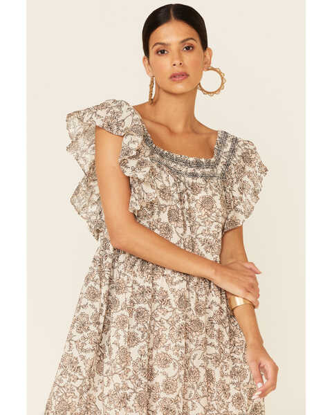Image #3 - Free People Women's Bonita Floral Print Flutter Sleeve Midi Dress, Natural, hi-res