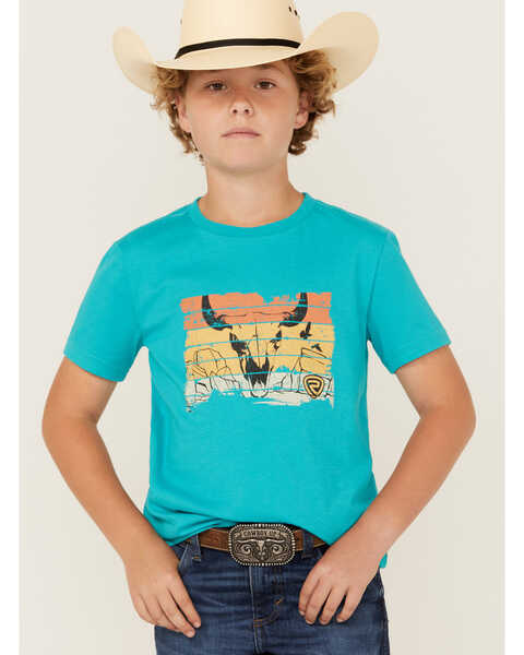Rock & Roll Denim Boys' Steerhead Short Sleeve Graphic T-Shirt , Teal, hi-res