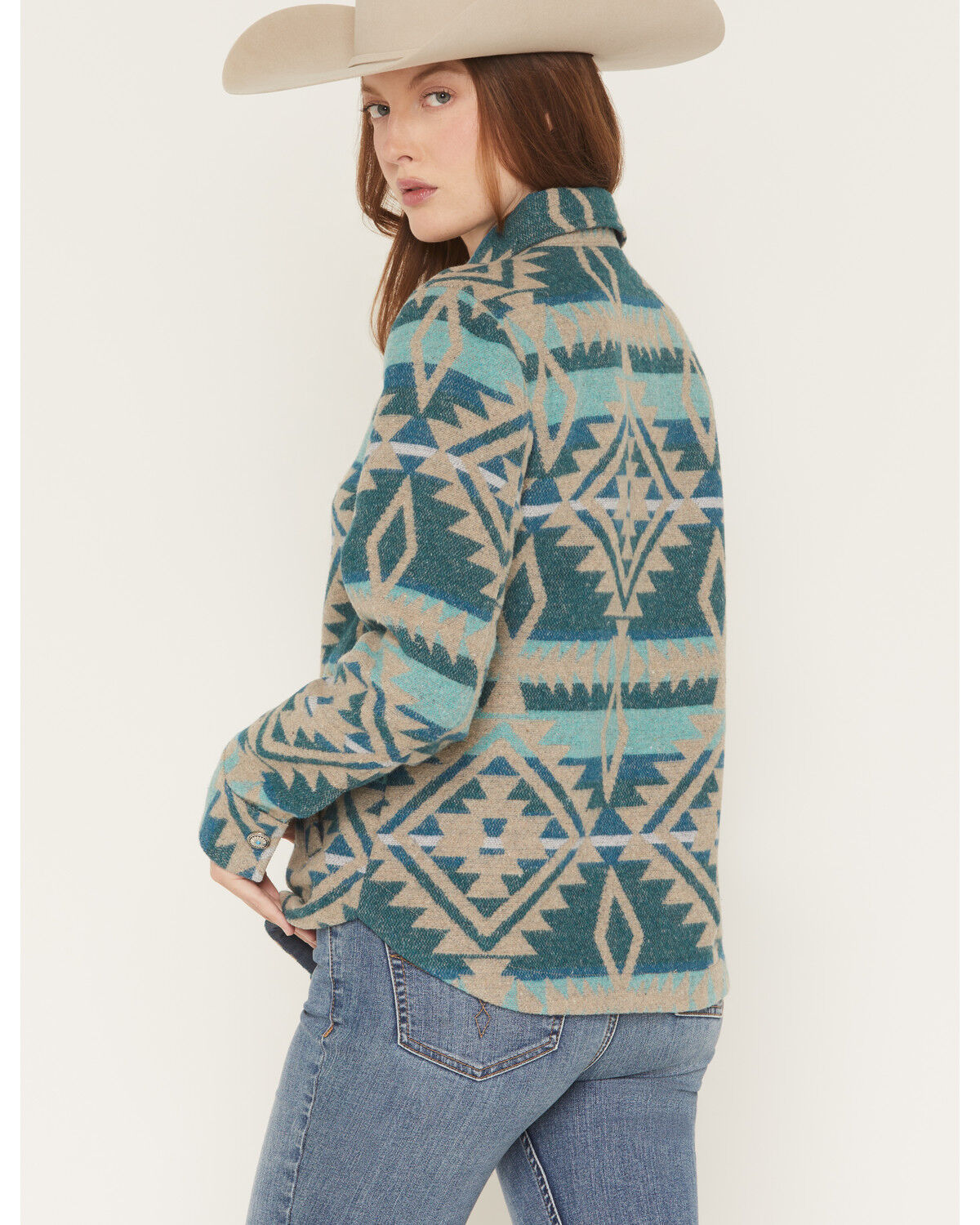 Image #4 - Shyanne Women's Southwestern Snap Blanket Shacket, Turquoise, hi-res