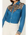 Ranch Dress'n Women's Leopard Yoke Teal Performance Rodeo Shirt, Teal, hi-res