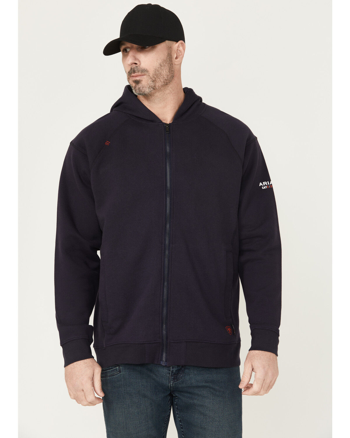 Image #1 - Ariat Men's FR Rev Full Zip Work Hooded Jacket, Navy, hi-res