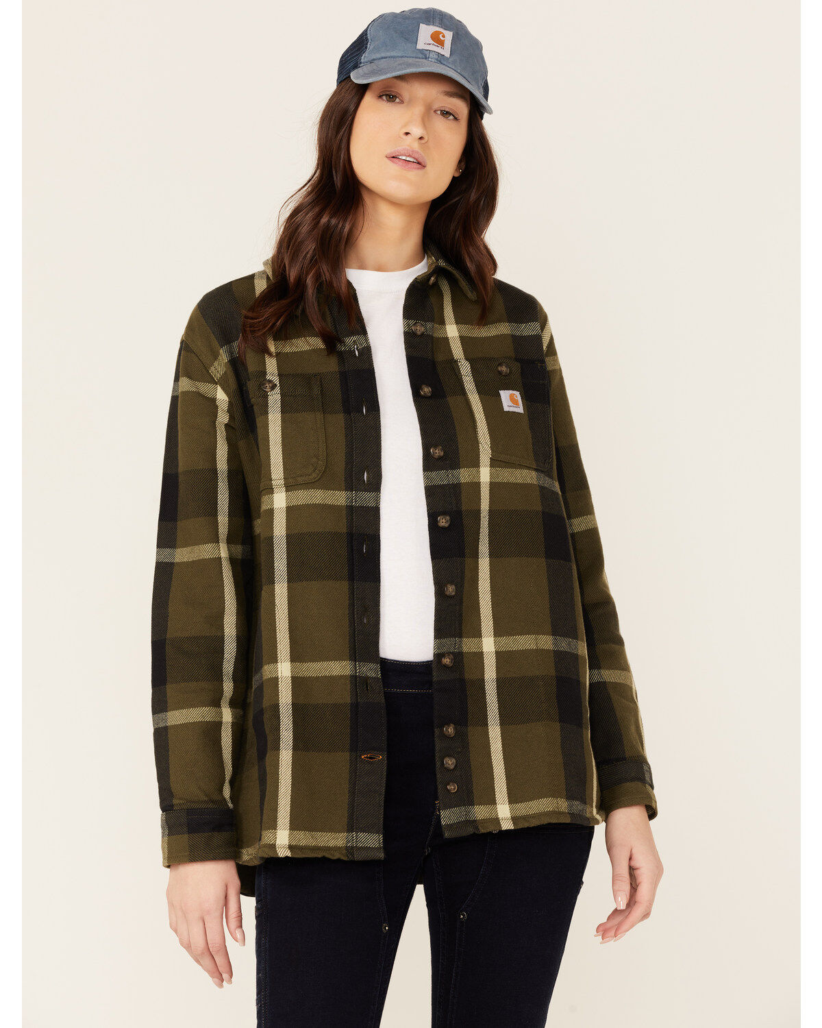 Image #1 - Carhartt Women's Plaid Button Down Flannel Shacket, , hi-res