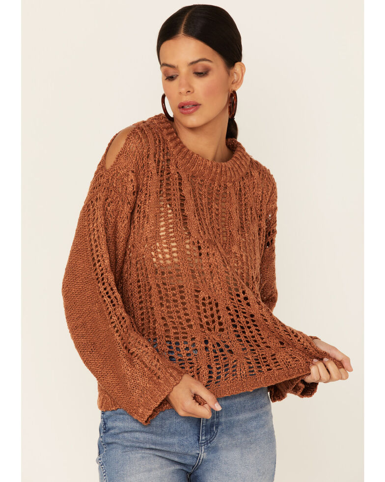 Wishlist Women's Cold Shoulder Sweater, Rust Copper, hi-res