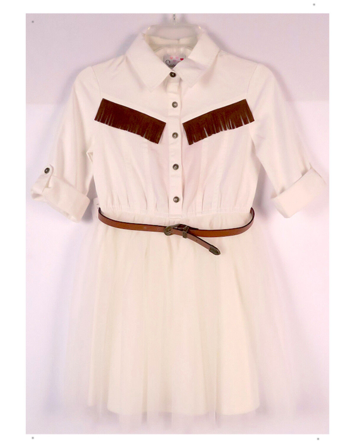 Image #1 - Sugar California Toddler Girls' Fringe Long Sleeve Button-Down Denim Tutu Dress, Ivory, hi-res