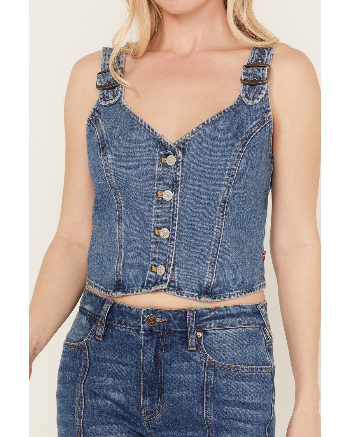 Image #3 - Levi's Women's Dark Wash Charlie Denim Crop Top, Blue, hi-res