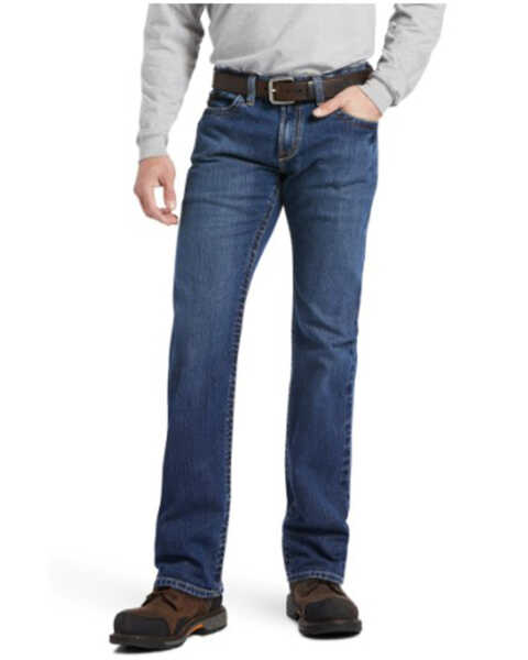 Ariat Men's FR M7 Flint Medium Wash Duratretch Basic Slim Straight Work Jeans , Blue, hi-res