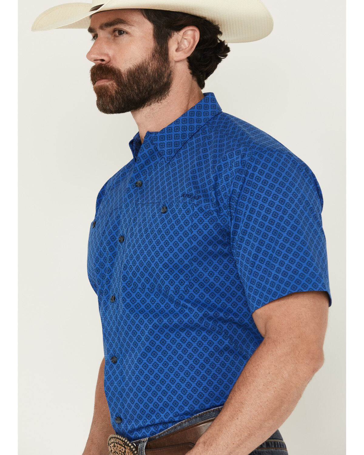 Image #2 - Ariat Men's 360 Medallion Print Short Sleeve Button-Down Performance Western Shirt, Royal Blue, hi-res