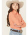 Image #2 - Cruel Girl Girls' Striped Long Sleeve Pearl Snap Western Shirt, Coral, hi-res