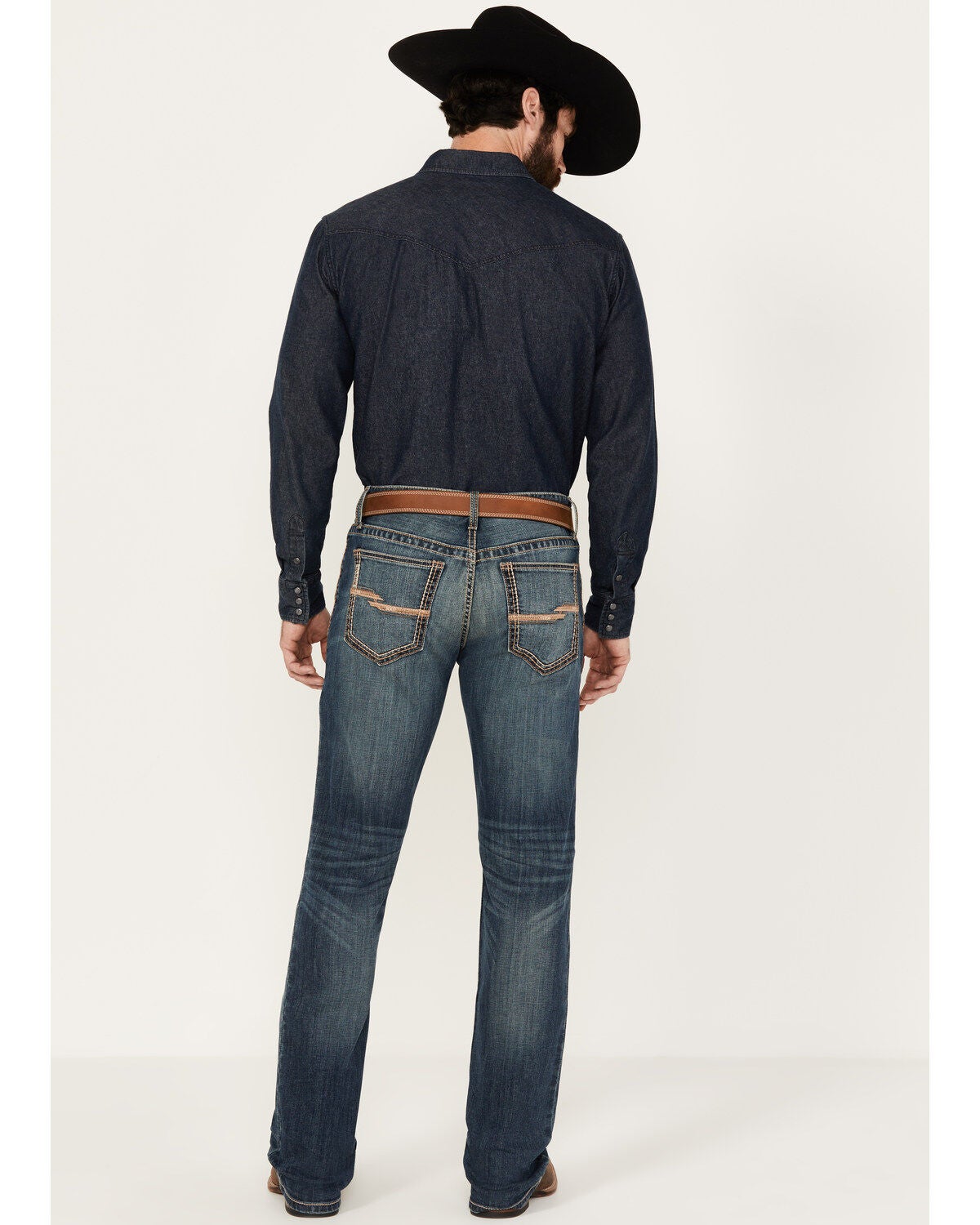 Image #3 - Cinch Men's Ian Dark Stonewash Slim Bootcut Performance Stretch Denim Jeans, Indigo, hi-res