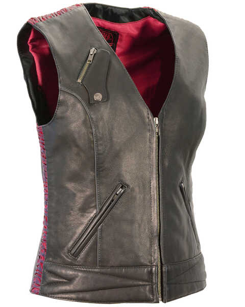 Milwaukee Leather Women's Lightweight Crinkle Snap Front Vest - 3X, Pink/black, hi-res