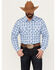 Wrangler Retro Men's Plaid Print Long Sleeve Snap Western Shirt, Blue, hi-res