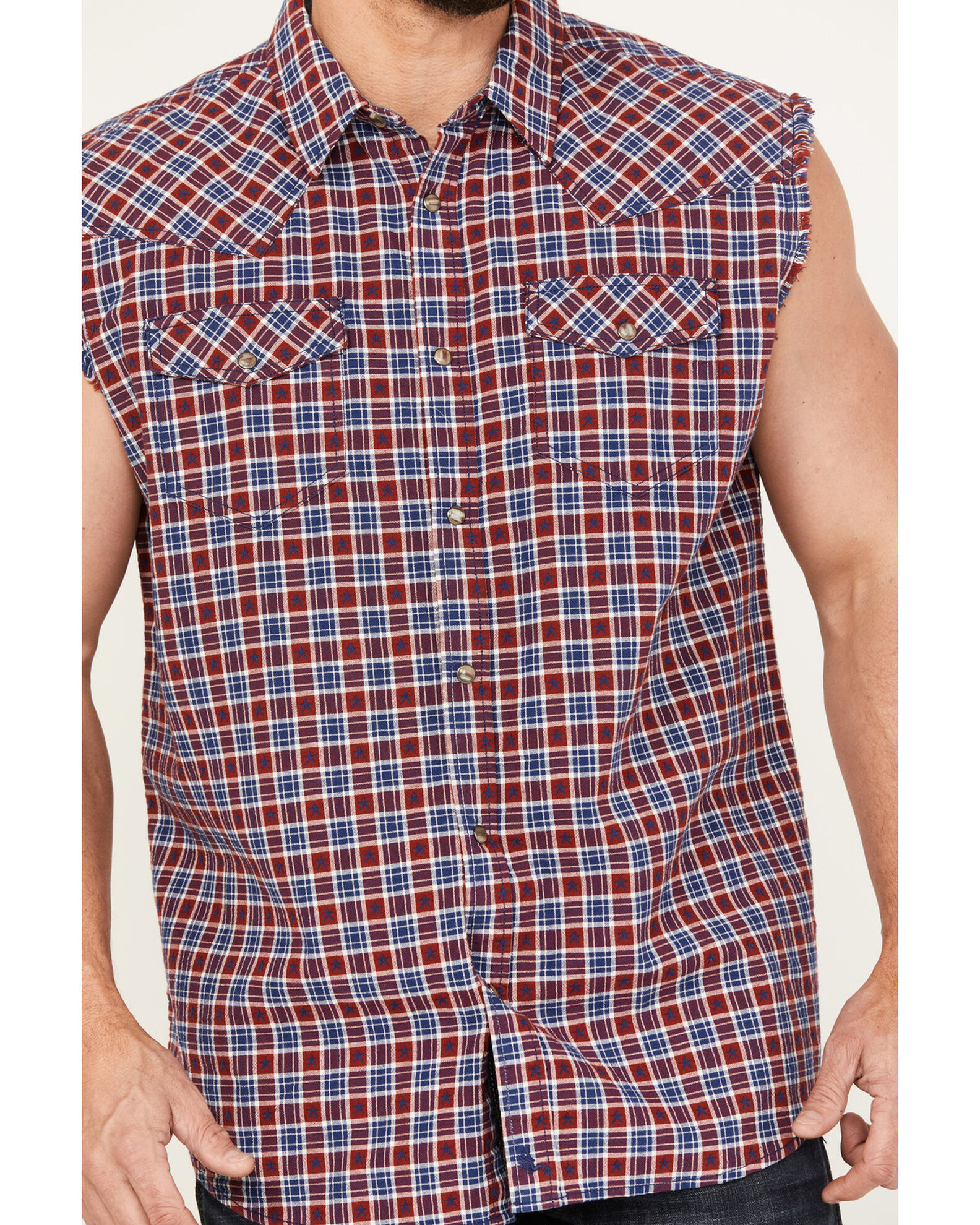 Cody James Men s Plaid Stars Bubba Sleeveless Western Shirt Boot Barn