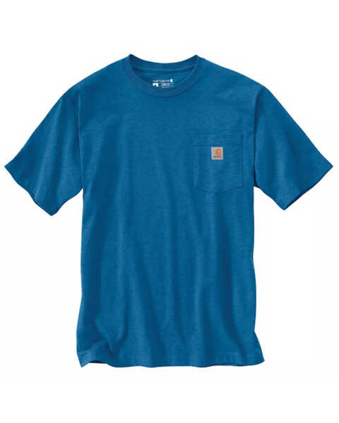 Carhartt Men's Loose Fit Heavyweight Logo Pocket Work T-Shirt, Heather Blue, hi-res