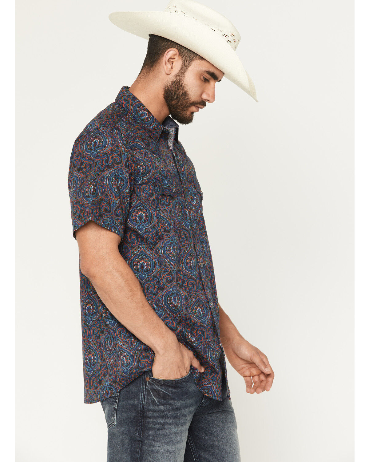 Image #2 - Moonshine Spirit Men's Hay Day Medallion Print Short Sleeve Western Shirt, Blue, hi-res