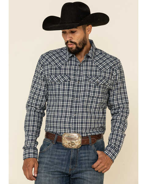 Cody James Men's Ash Small Plaid Long Sleeve Western Flannel Shirt - Tall , Navy, hi-res