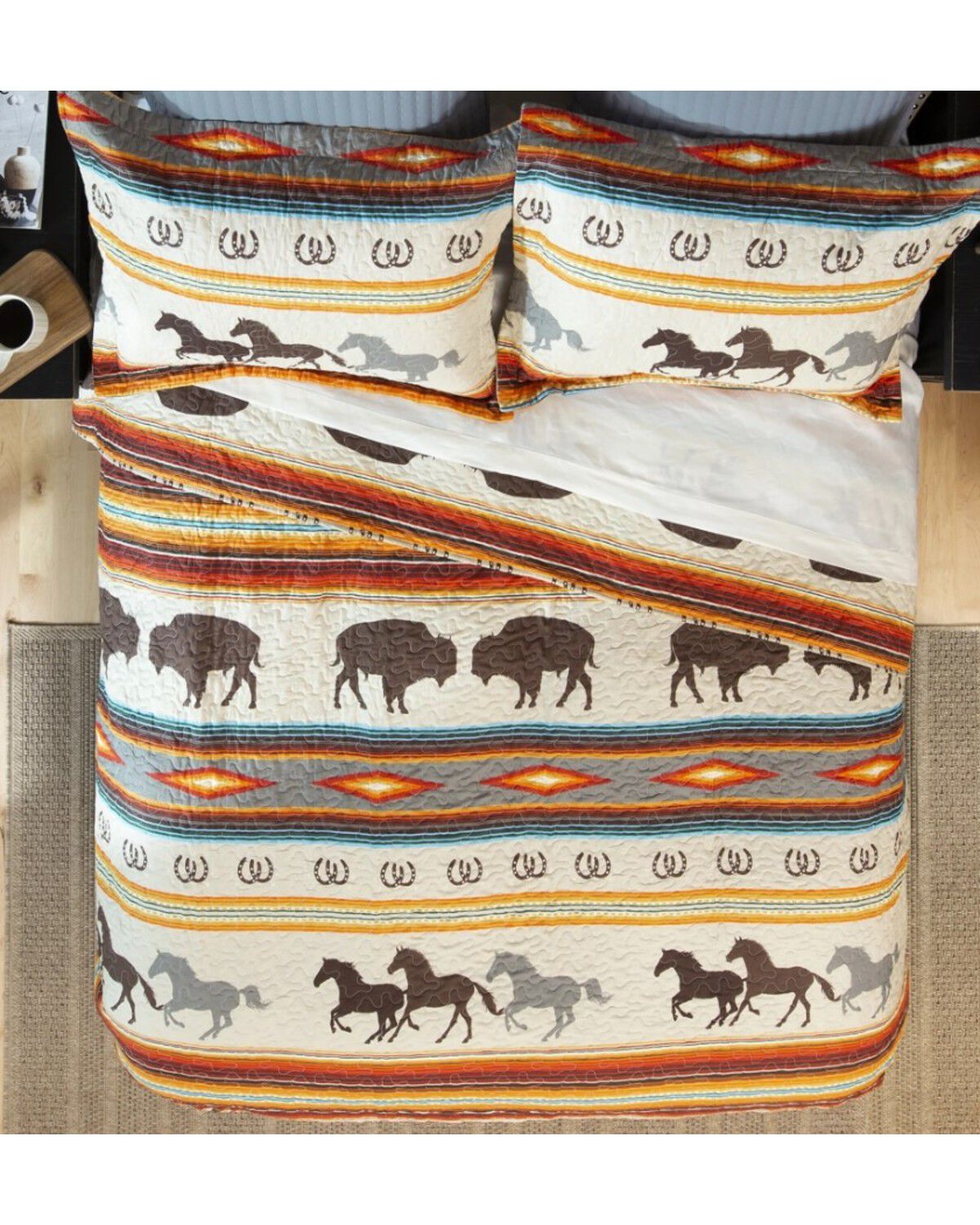 Image #3 - Carsten Home Western Striped Print King Quilt Set - 3 Piece, Multi, hi-res
