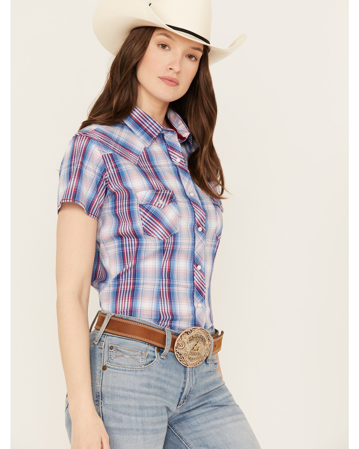 Image #2 - Rough Stock by Panhandle Plaid Print Short Sleeve Stretch Pearl Snap Western Shirt, Multi, hi-res