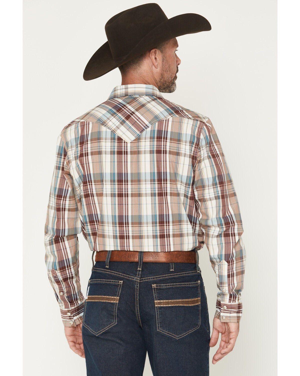 Image #4 - Cody James Men's Ridge Rider Plaid Print Long Sleeve Snap Western Shirt, Tan, hi-res