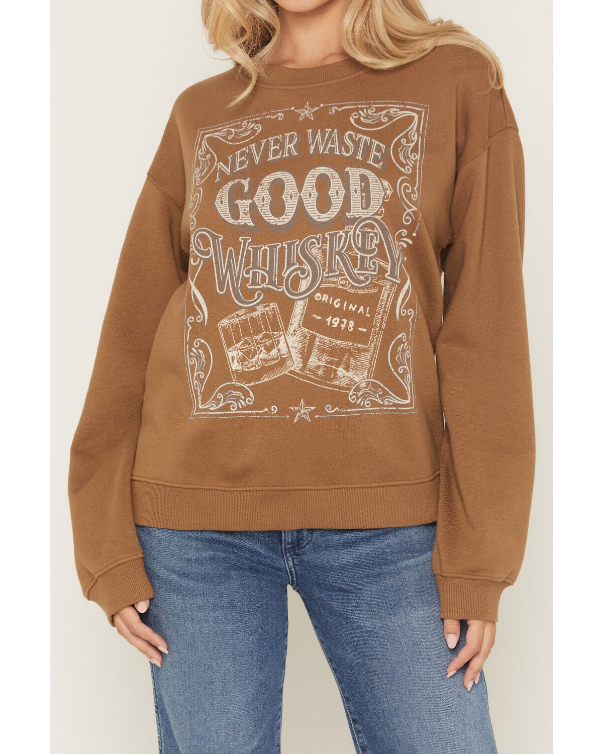 Image #3 - Shyanne Women's Never Waste Good Whiskey Crew Neck Sweatshirt, Coffee, hi-res