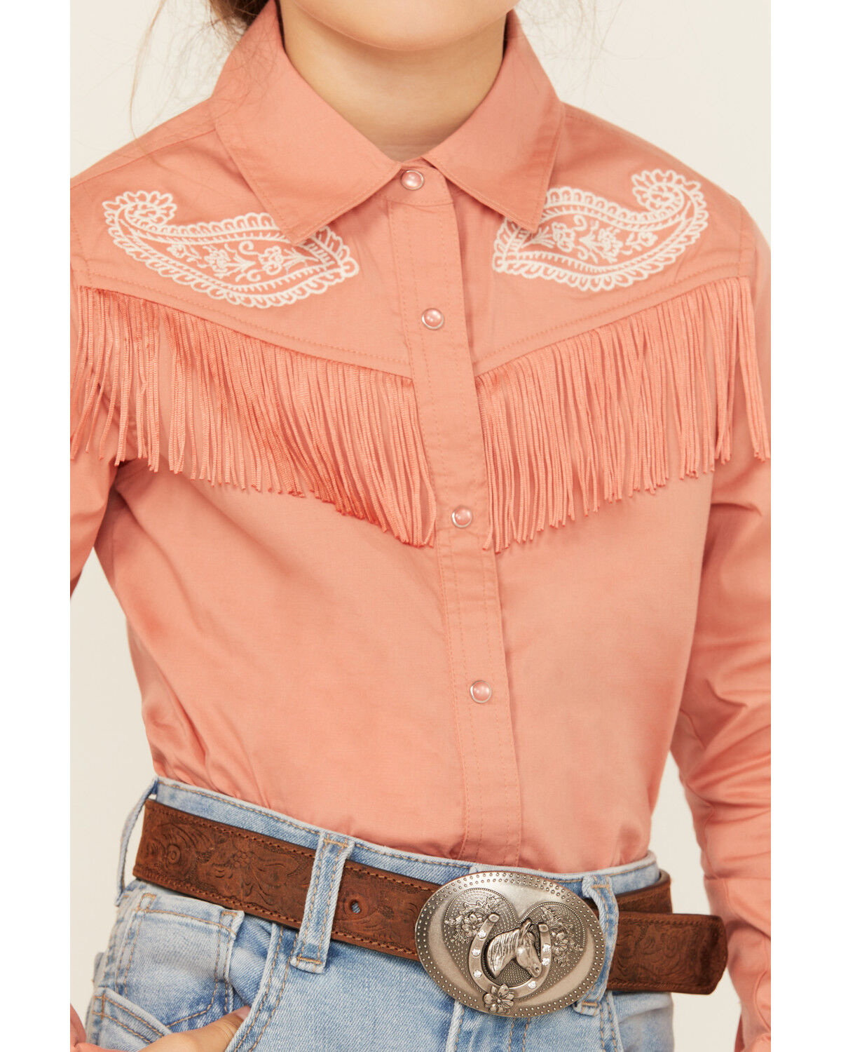 Product Name:  Shyanne Girls' Western Embroidered Fringe Long Sleeve Snap Stretch Western Shirt